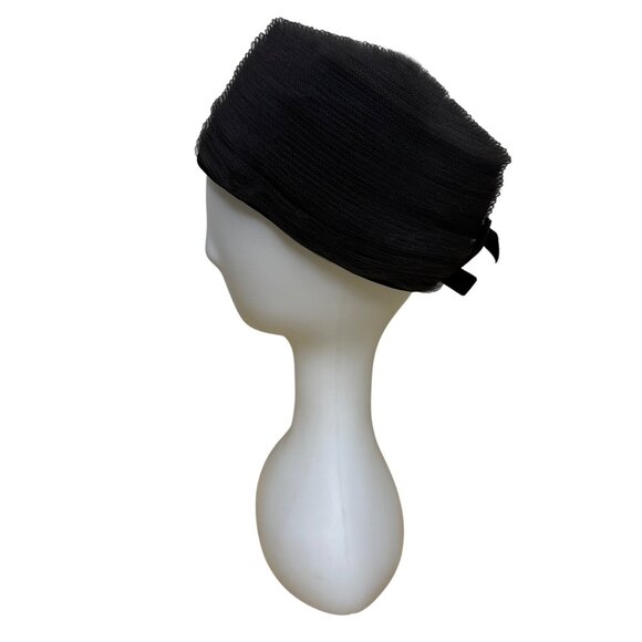 Black Womens Mesh Formal Pillbox Hat With Bow & Netting Elegant Vintage Style main image 7